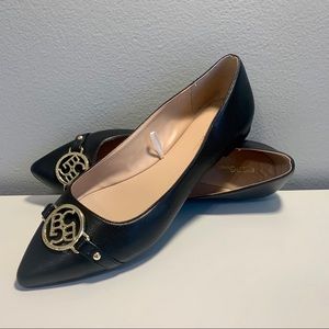 BCBG | BCBGeneration black leather flats w/ gold